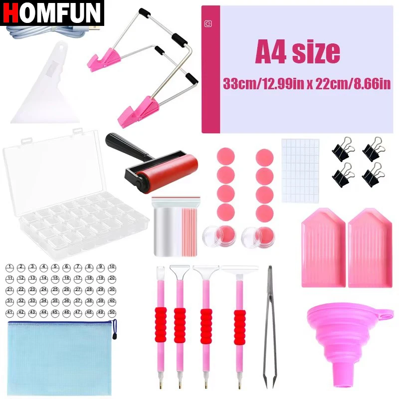 HOMFUN DIY Art Accessories Kits, Pen Tray Mat Funnel Beads Storage Containers Gift,Diamond Painting Tools Set, With Storage Box