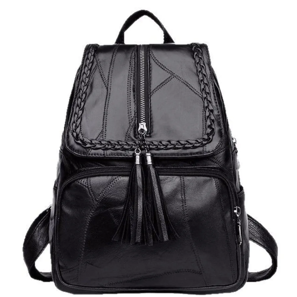 Cute Solid Color PU Leather Backpack Black Korean Style Tasse Shoulder Bag Handbag Soft Students School Bag Lady