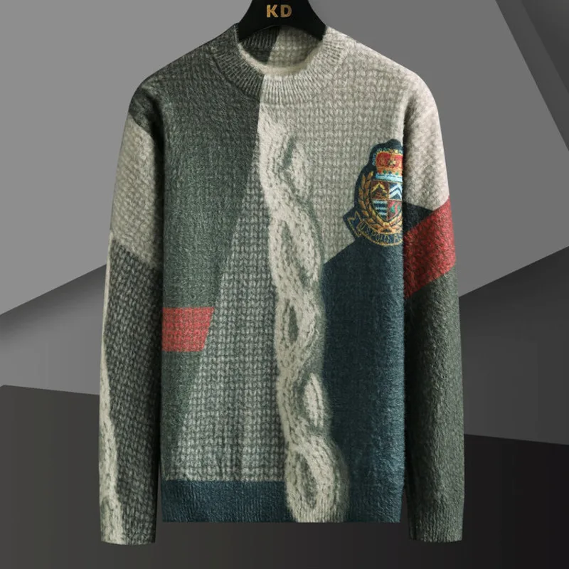 Personalized Digital Three Colorful Animal Dragon Print Dimensional Printing Pattern Knitted Sweater Men Warm Keeping Pullover