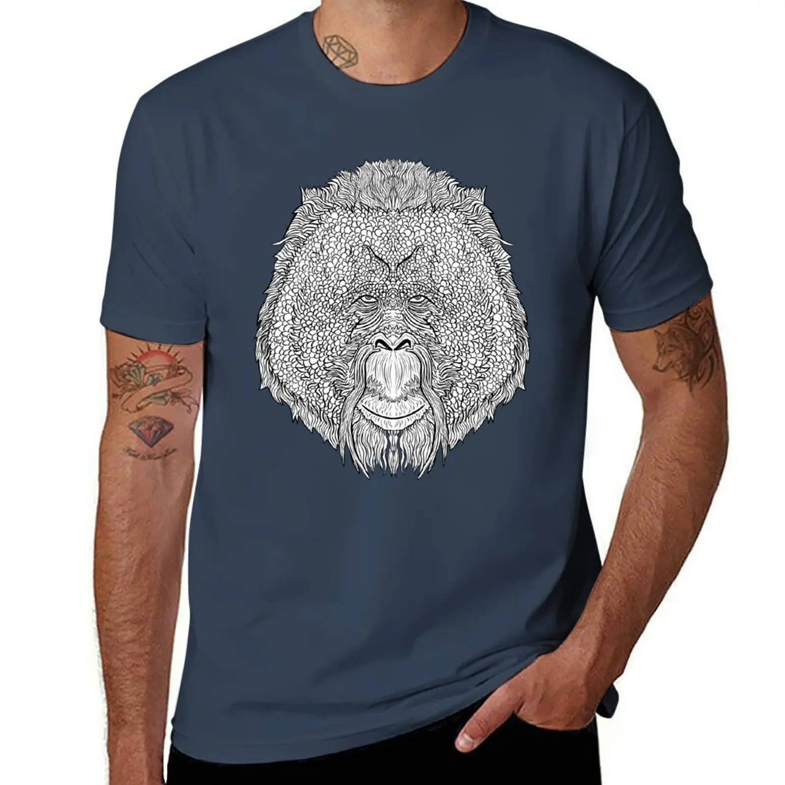 

Orangutan Monkey Tee - Tattoo Art Style Coloring T-Shirt man t shirts for men cotton t shirt pack T-Shirt