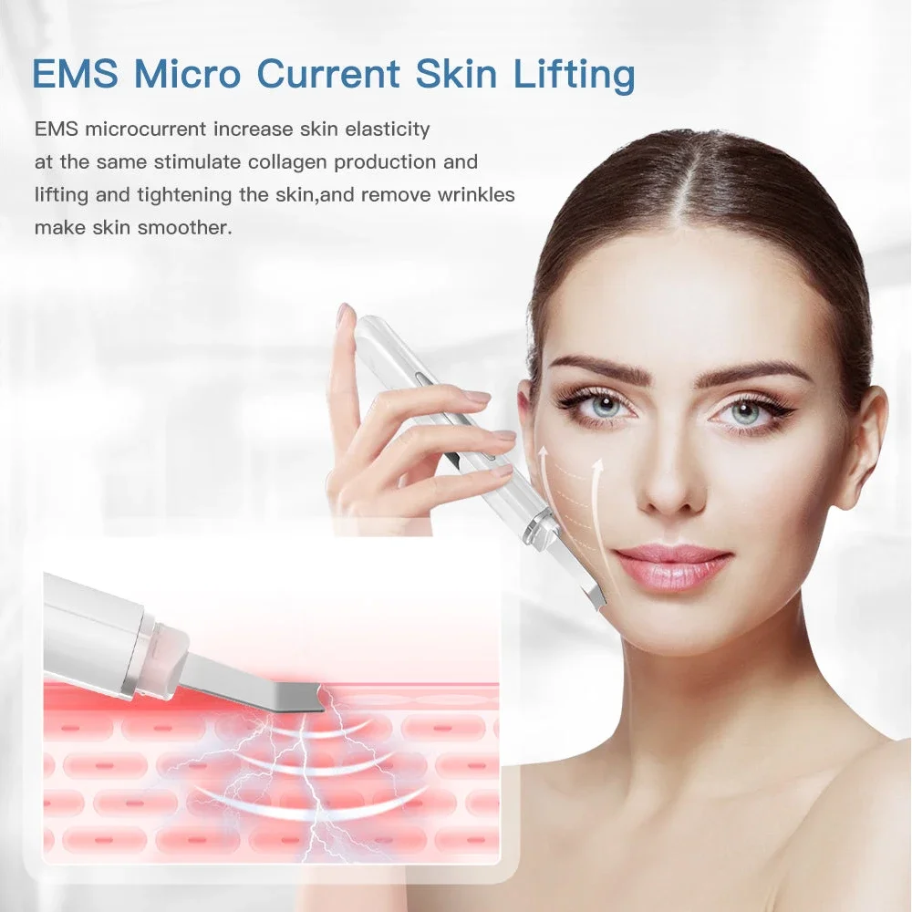 Ultrasonic Facial Spatula Blackhead Remover Deep Pore Cleaner Ion Vibration Acne Treatment Skin Lifting Exfoliation Multifunctio
