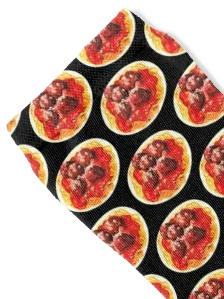 Spaghetti & Meatball Pattern - Black Socks floral loose Soccer sports and leisure Socks Men's Women's