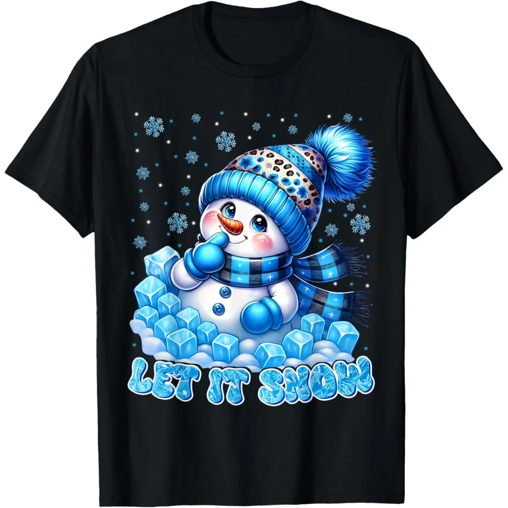 Let It Snow Cute Snowman Christmas Shirt Xmas Fashion Casual Women Men Unisex T-Shirt Graphic Printed Tshirt Daily Life Cotton T