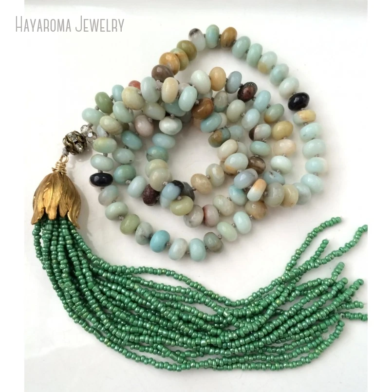 

10Pcs Boho Glam Seed Bead Fringe Tassel Necklace Women Boho Amazonite Statement Jewelry