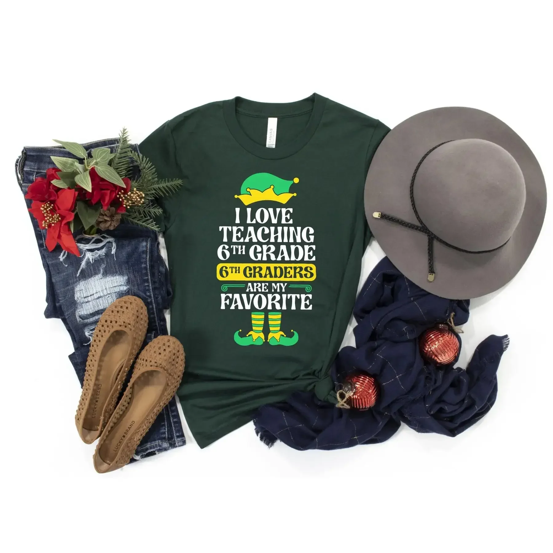 I Love Teaching 6th Grade Graders Are My Favorite T Shirt Matching Teacher Holiday School Party Christmas Elf