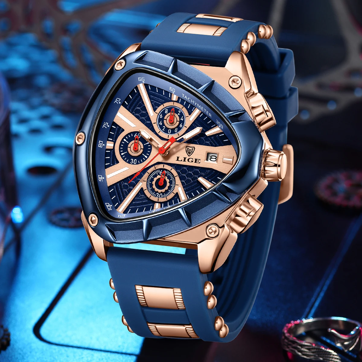 LIGE Luxury Fashion Quartz Man Watch cinturino in Silicone triangolo irregolare orologio da polso luminoso impermeabile creativo per uomo data automatica