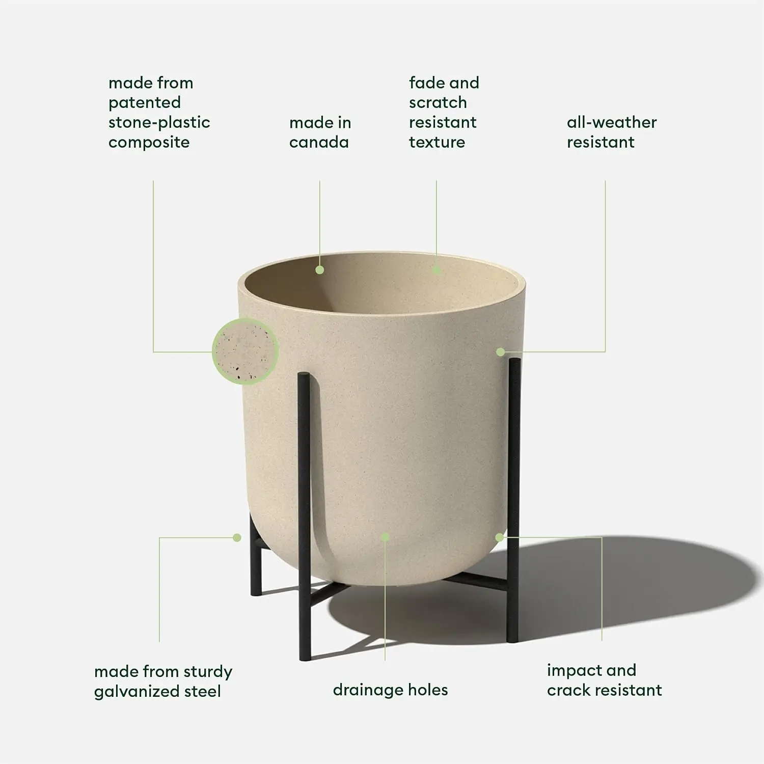Mason Series Raised Lima Planter - Round Planter with Stand