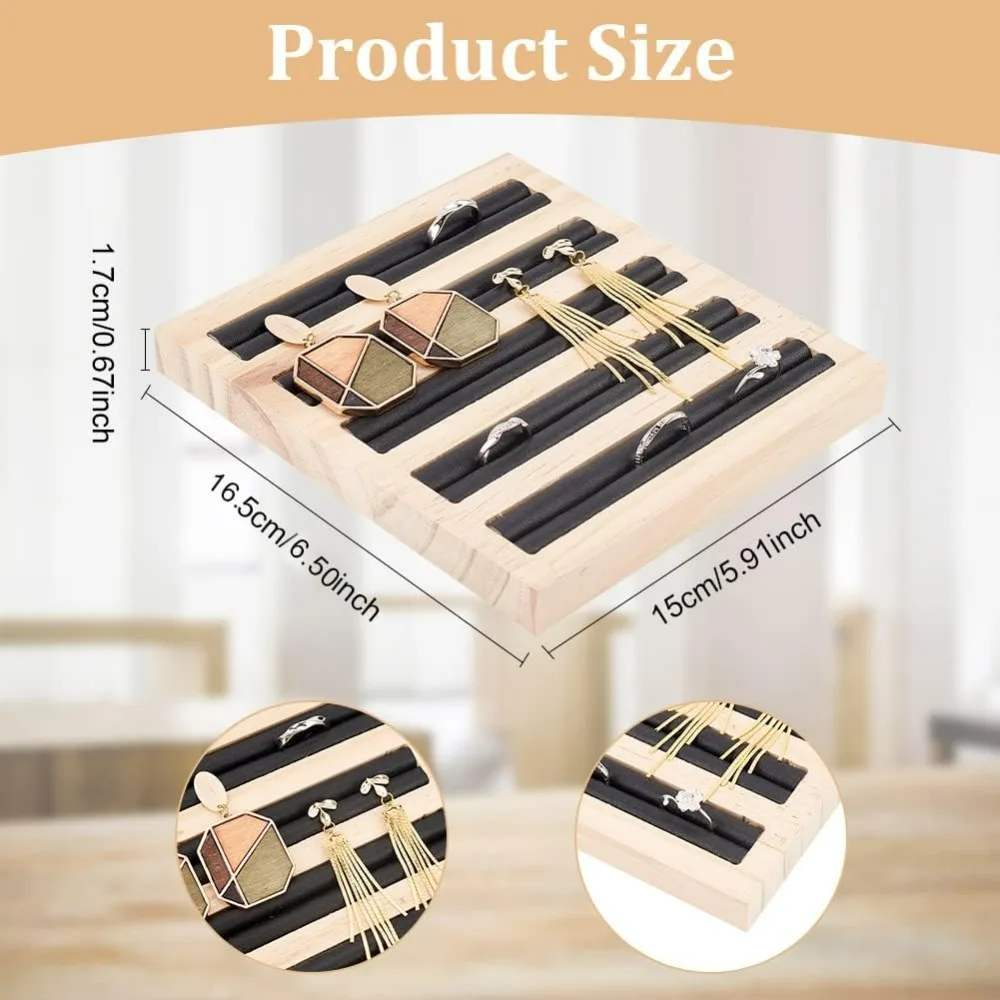 Ring Display Board Black Leather Earrings Trays 6.5x5.91x0.67inch 5 Slots Bamboo Holder Ring Display Stand Jewelry