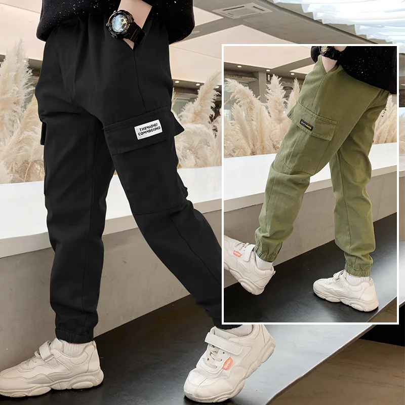 Autumn Kids Brief Style Tapered Cargo Pants for Teens Boy Casual Trackpants Tweens Child Cargo Jogger Trousers Trackpants