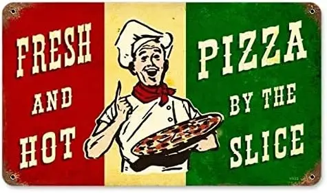 Tin Signs Retro Pizza Slice Metal Sign 12; w x 8; h Inch Poster Plate for Man Cave Restaurants Cafe Room Pub Bar Home Indoor Wal