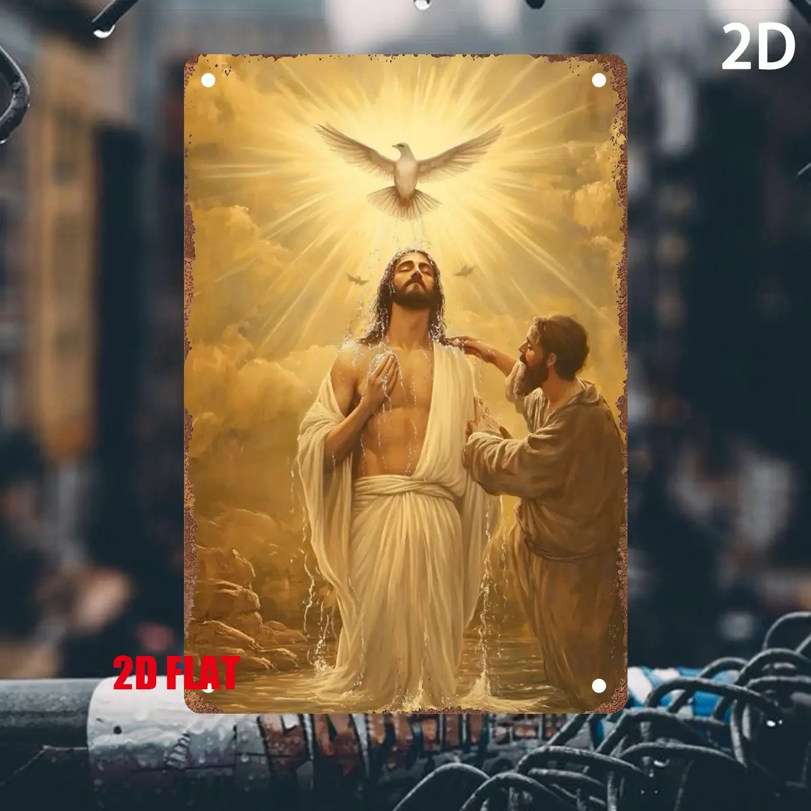 نمط المعمودية 2D طباعة مسطحة لوحة حديد معدنية 1 قطعة 8x12 بوصة مربع جدار الفن اللوحة الزخرفية