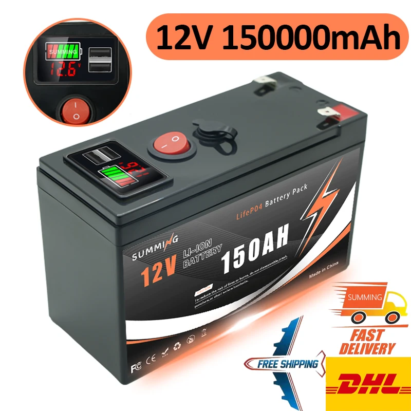 

12V 150Ah Lithium Rechargeable LiFeP04 Battery Deep Cycle for Solar Power,UPS,Scooters,Power Wheels,Fish Finder,Built-in BMS