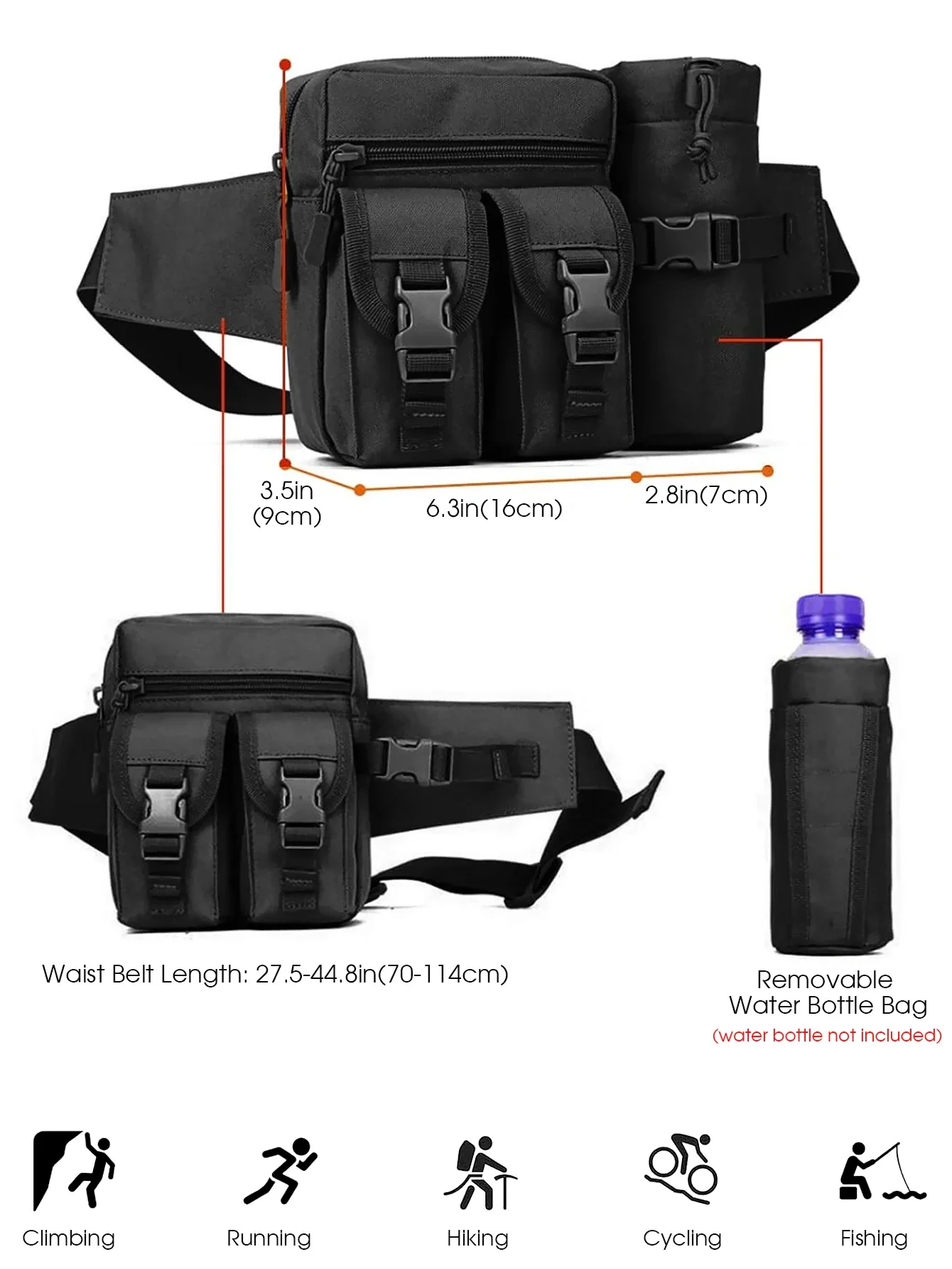 Pacote de cintura tático dos homens náilon garrafa água bolsa telefone esportes ao ar livre hinking escalada acampamento ciclismo cinto saco fanny pacote
