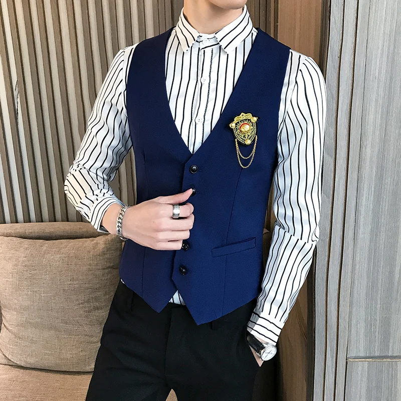 

2022 Black Navy Blue Men Dress Suit Vest Four Buttons Men's Fashion Wedding Waistcoat Single Breasted Mens Vest S-5XL