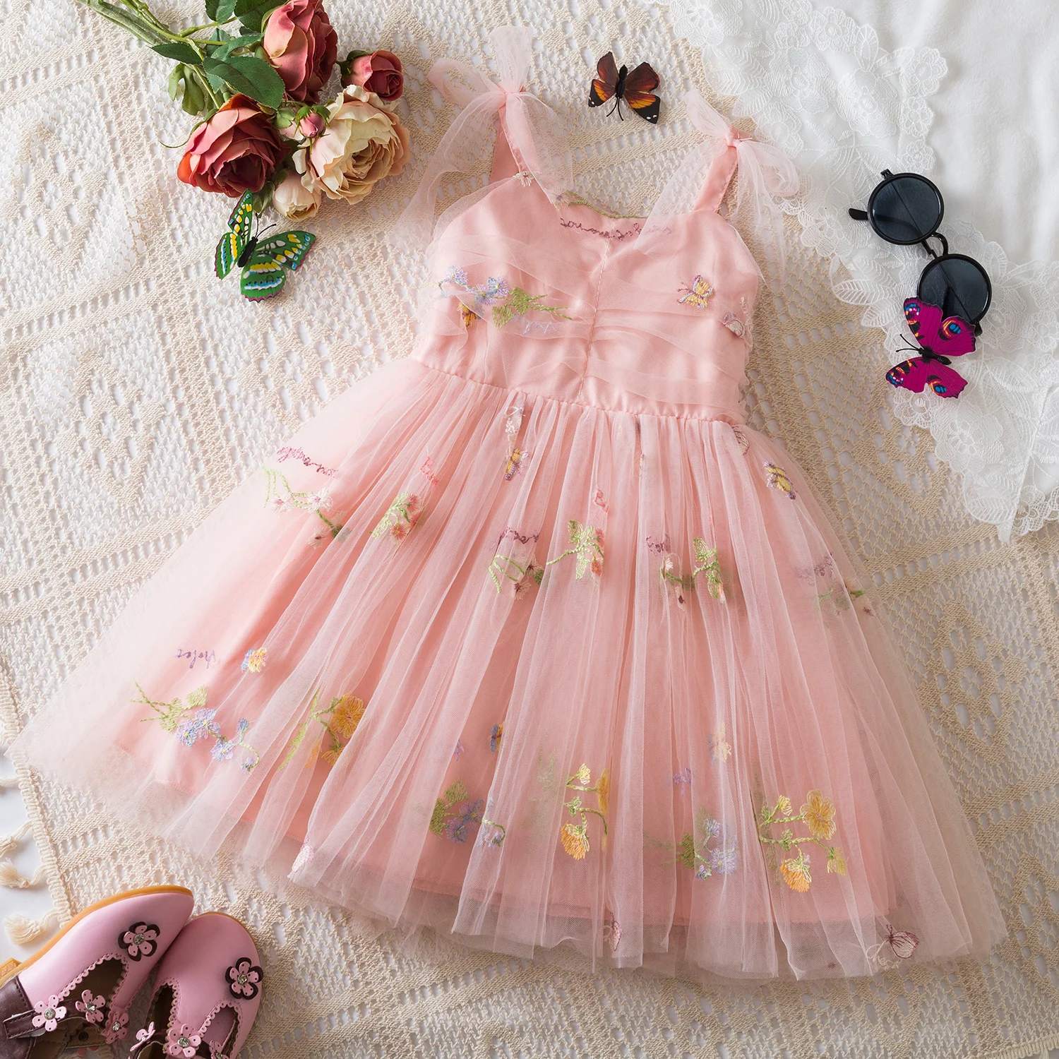 Toddler Baby Girls Summer Dress for Kids Clothes 1-5 Years Children Dress Puffy Mesh Tutu Princess Floral Embroidery Clothes