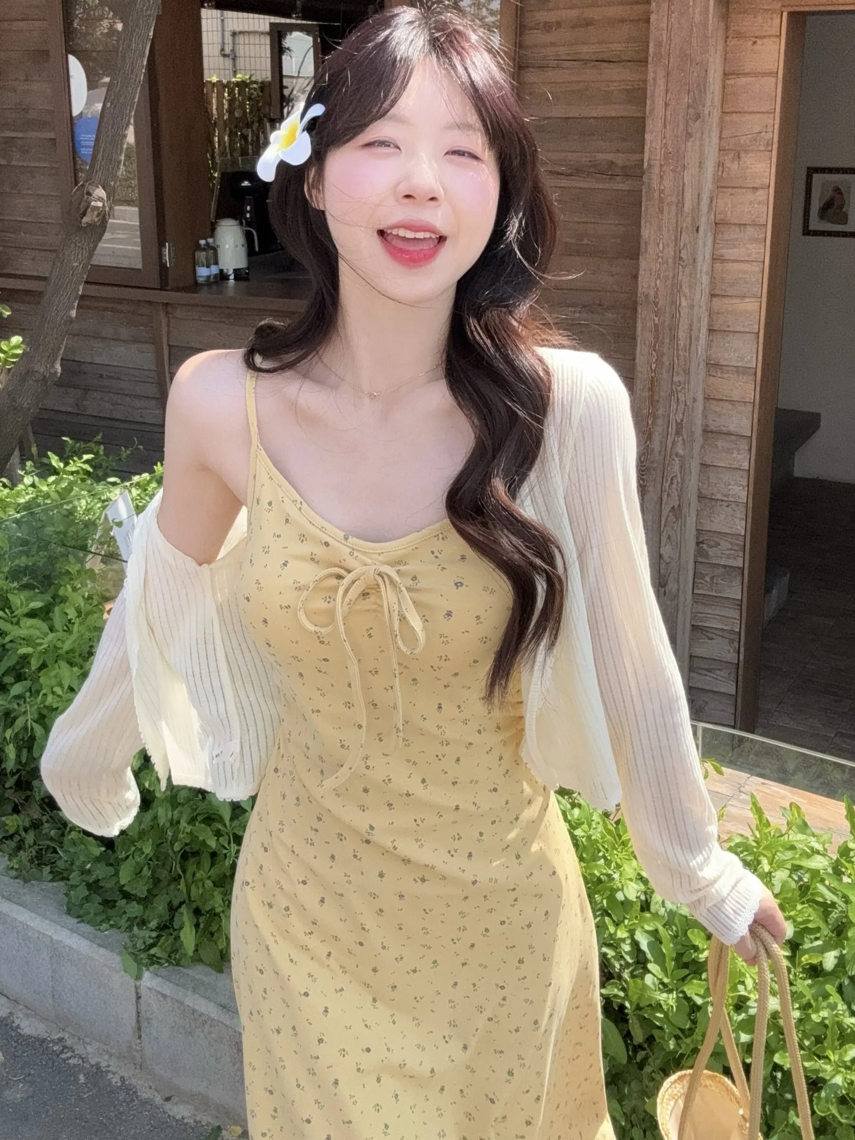 

plus Size Women's Spring Summer Two-Piece Set Open Cardigan Long Dress Beach Vacation Style Strap Dress Sweet Countryside Style