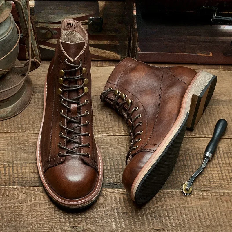 

Винтажные мужские теплые ботинки из натуральной кожи, роскошные качественные ботинки ручной работы, модные британские трендовые повседневные деловые модельные туфли до щиколотки, мужские 2026