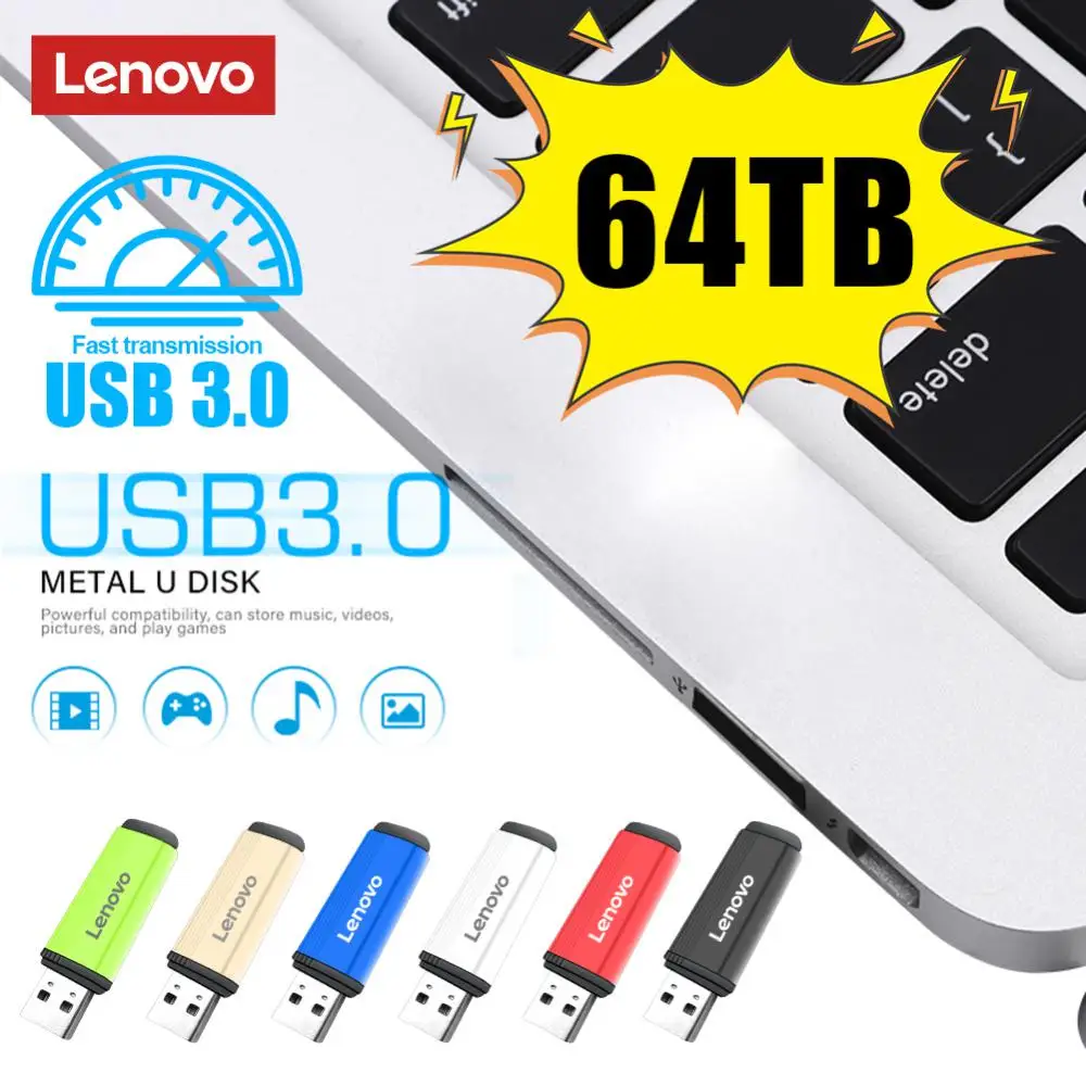 Lenovo Metall 64TB USB 3,0 Flash-Laufwerke 16TB Hochgeschwindigkeits-Pen drive 4TB USB-Laufwerk tragbare SSD Memoria USB-Flash-Disk TYPE-C Adapter