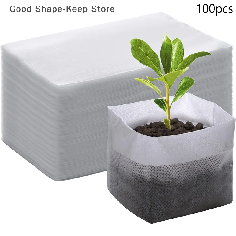 8x10cm 100pcs Biodegradable Seed Nursery Bags, Non-Woven Plants GrowBags, Fabric Seedling Pots Plants Pouch, Home Garden Supply
