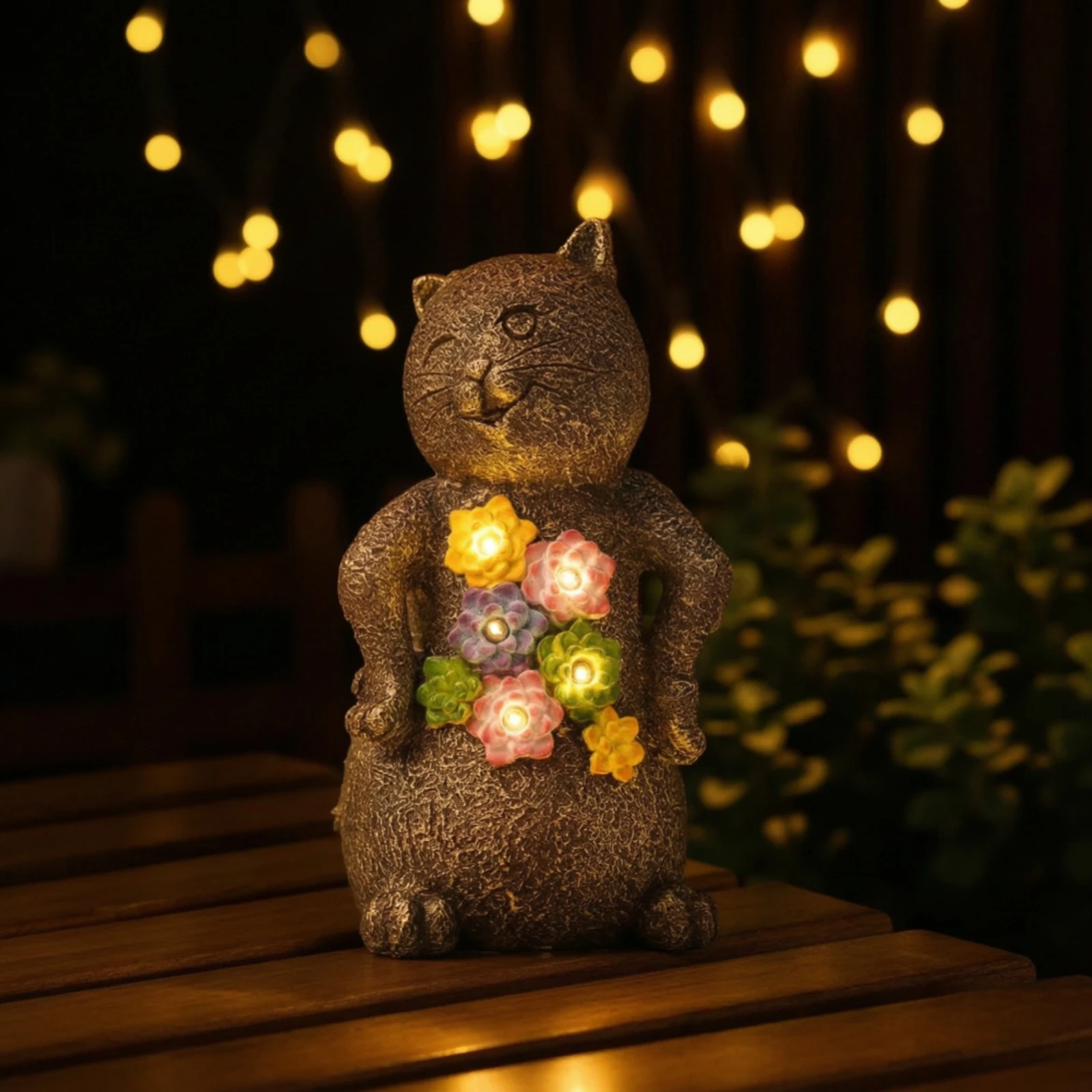Cat Figurine with Solar Light Outdoor Solar Cat Statue Decor Weatherproof Eco-Friendly for Gardeners, Garden, Patio