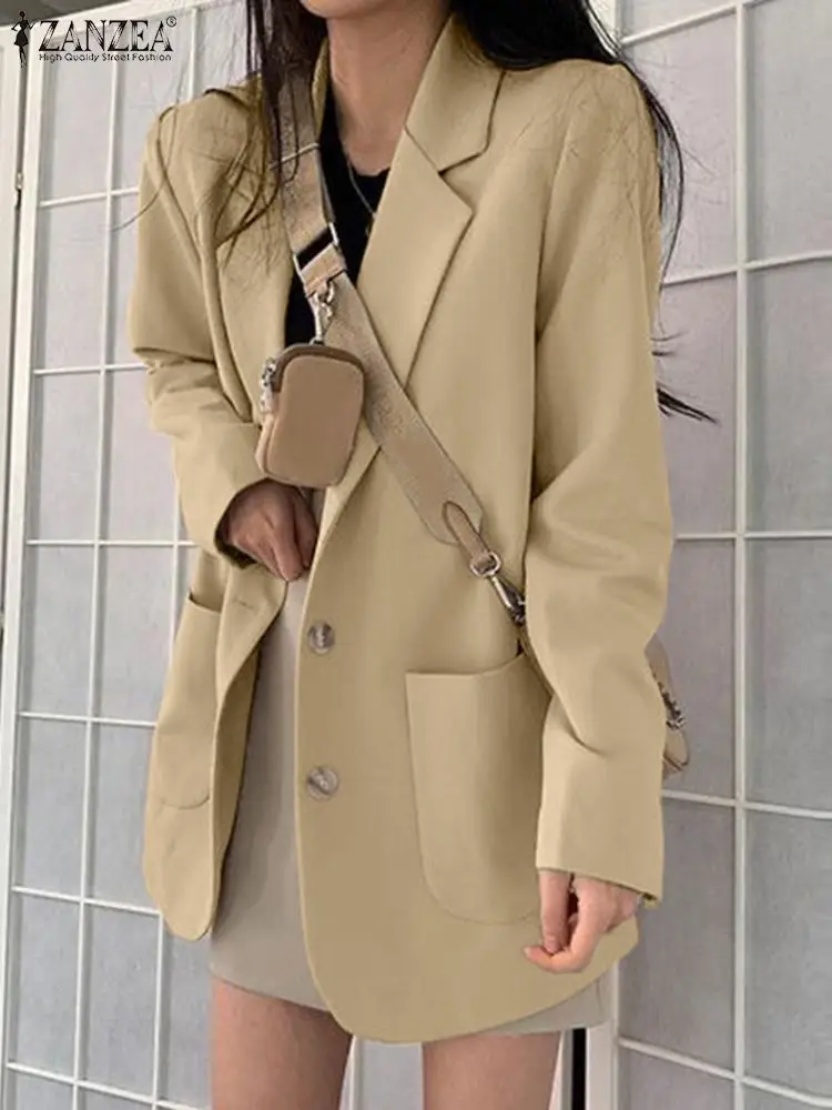 

Fashion Solid Simple Blazer Women Long Sleeve Big Pocket Suits ZANZEA 2023 Autumn Office Formal Coats Elegant Lapel OL Jackets