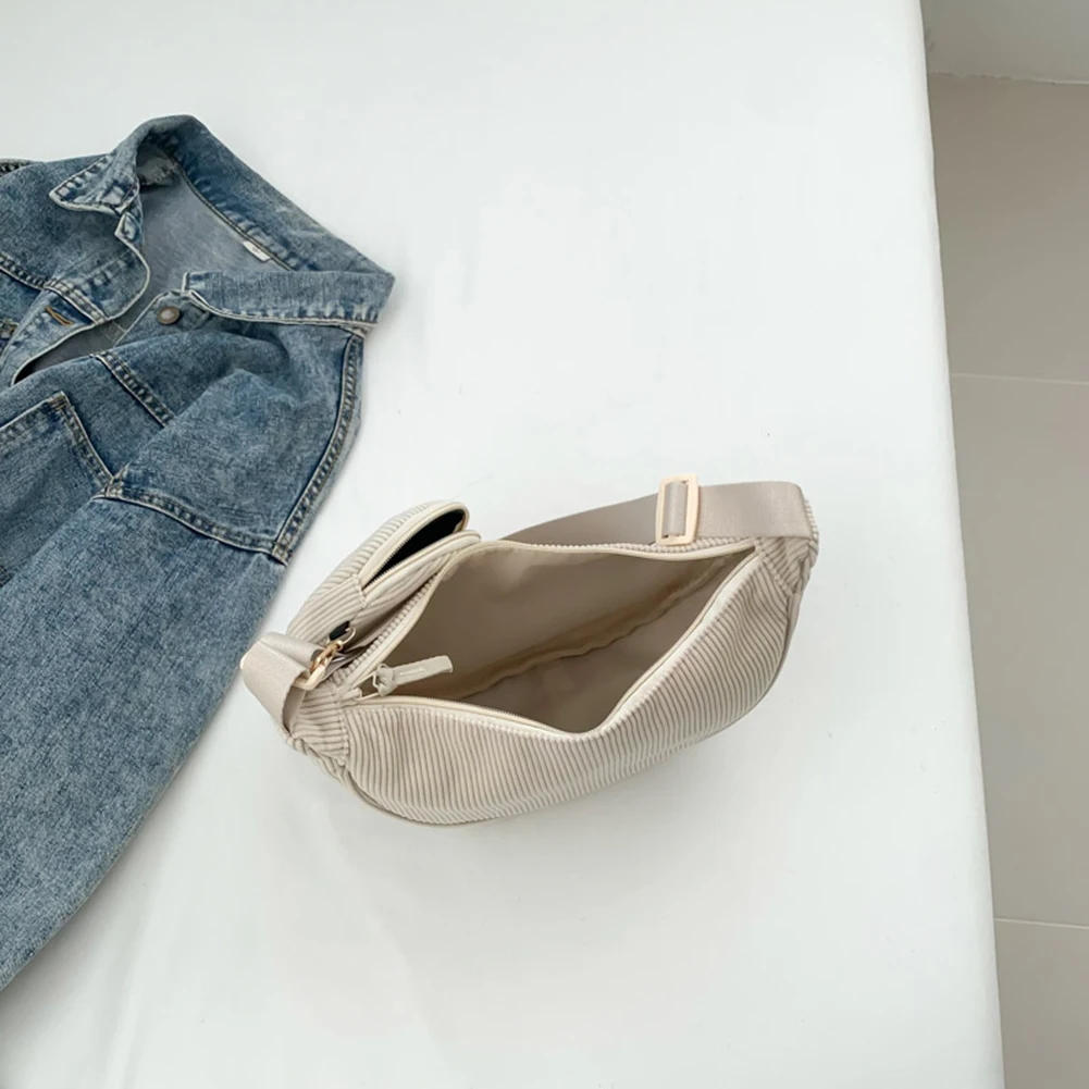 코듀로이 슬링 크로스바디 백 조절 가능한 스트랩 여성용 하프 문 백 지퍼 클로저 2개 세트 쇼핑 데이트 휴가용