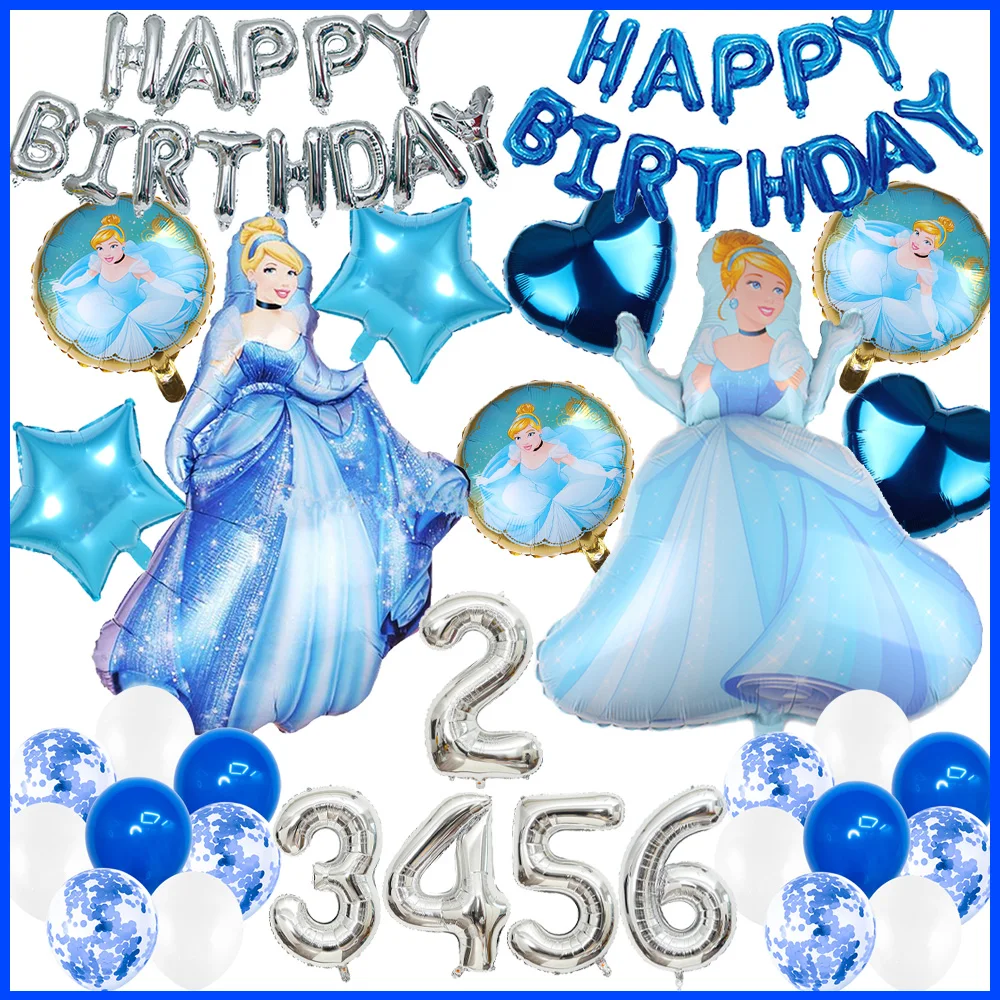 

Disney Cinderella Princess Balloons Girl Birthday Party Decorations Supplies Child Gifts Foil Latex Balloon Set Kids Favor Toy