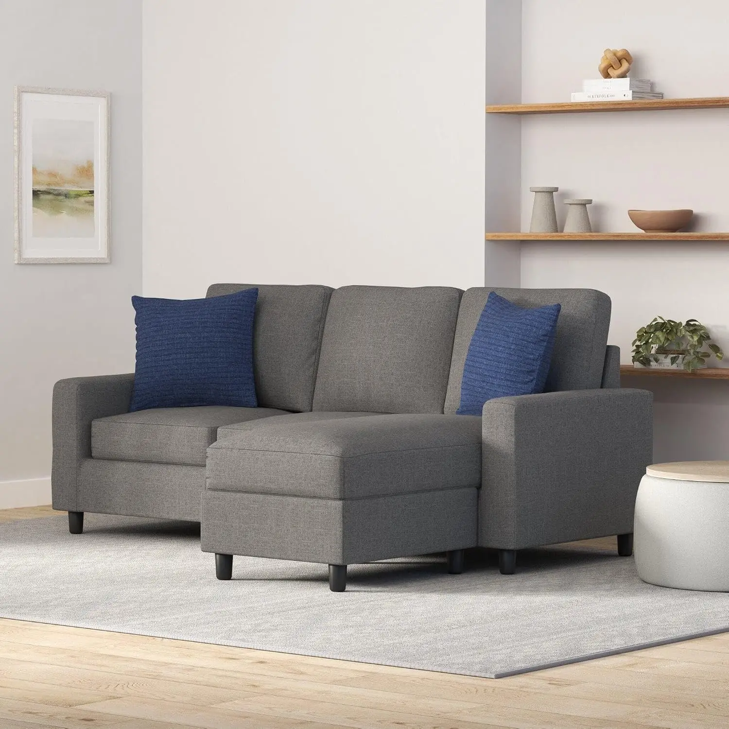 Sectional Sofa W/ Chaise Lounge, 3-Seat L-Shape, Reversible Ottoman, 680lb Capacity, Compact Living Room & Apartment, Customized