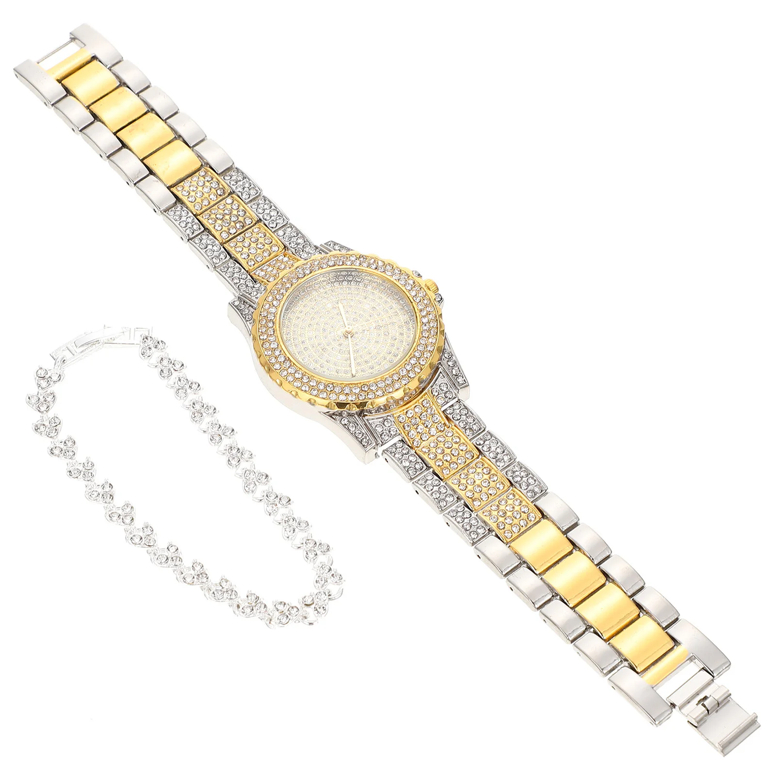1Set Ladies Watch Bracelet Set Diamond Rhinestone Luxury Fashion Wristwatch for Women Formal Watch and Bracelet Set