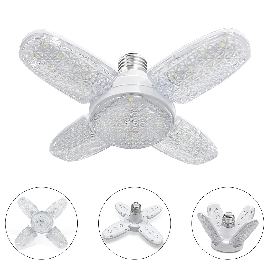 

E27 Foldable Fan Shape LED Bulb Lamp 220V 85-265V LED Light Bulbs for Home Ceiling Lamp Warehouse Garage White Light 6000-6500K