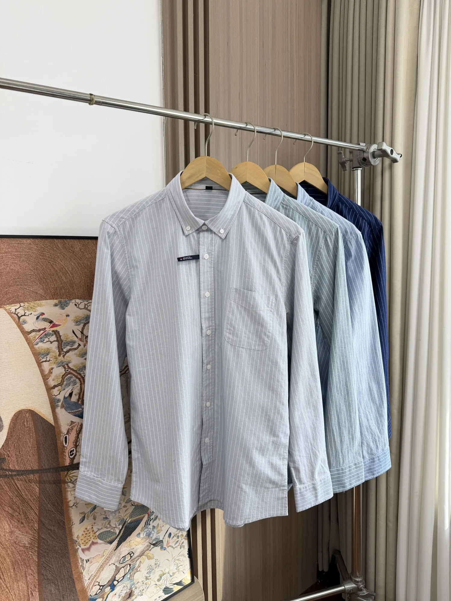 

00% Cotton Men's Busin Casual Striped irt Waed Spring Season All-Match Loose Fit Long Sve Button up mat Sle