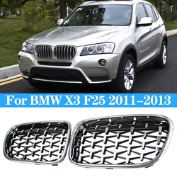 Car Front Grill Diamond Kidney Grilles Racing Grills For BMW X3 F25 2011 2012 2013 Chrome Grille Style Auto Replacement Part