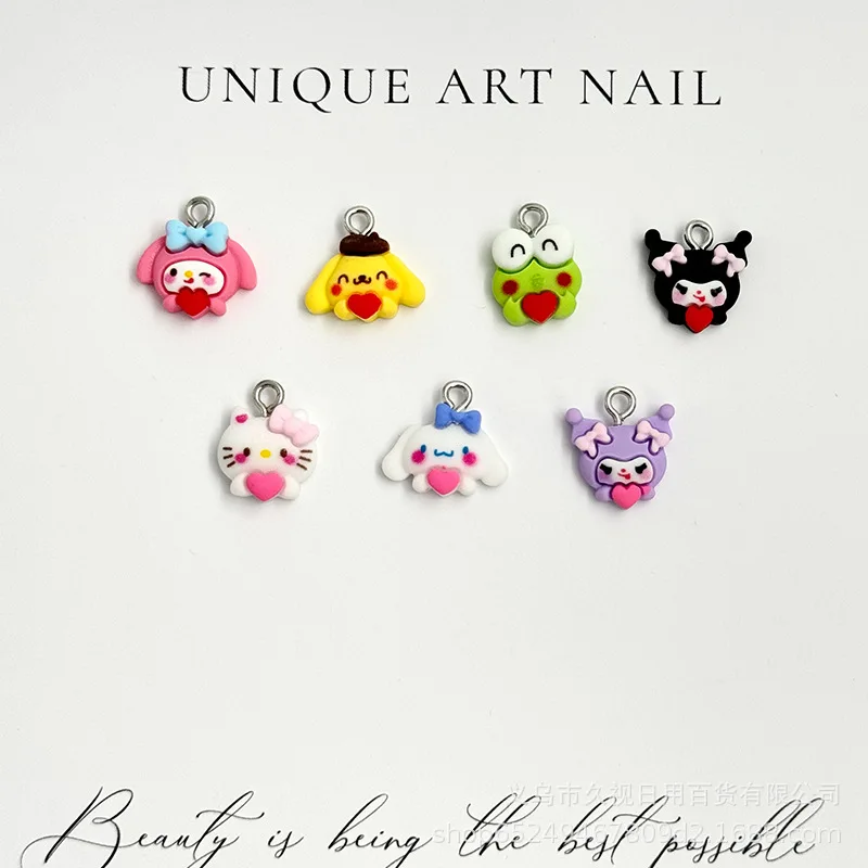 

10Pcs Mini Sanrio Cartoon Nail Charms, 3D Resin Heart Design Nail Art Decor, Kawaii DIY Manicure Supplies for Girls