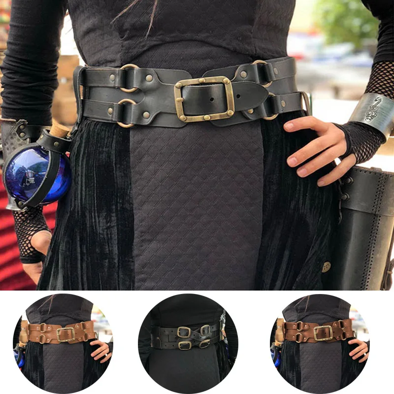 

Medieval Girdle PU Leather Wide Belt Men Women Steampunk Gothic Waist Protector Larp Unisex Viking Knight Cosplay Waistband