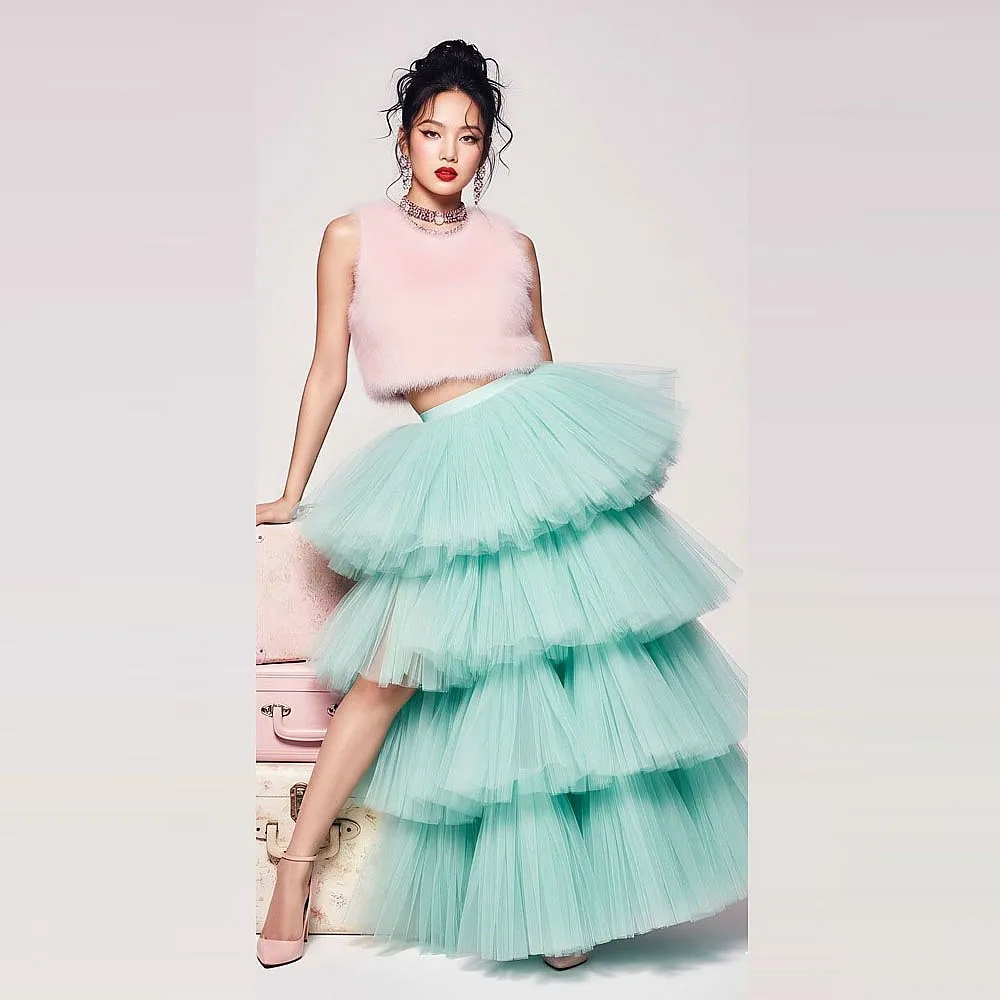 

Мятная многоярусная юбка-тортик без верхних слоев, пышная юбка для девочек на день рождения, женская длинная вечерняя юбка макси