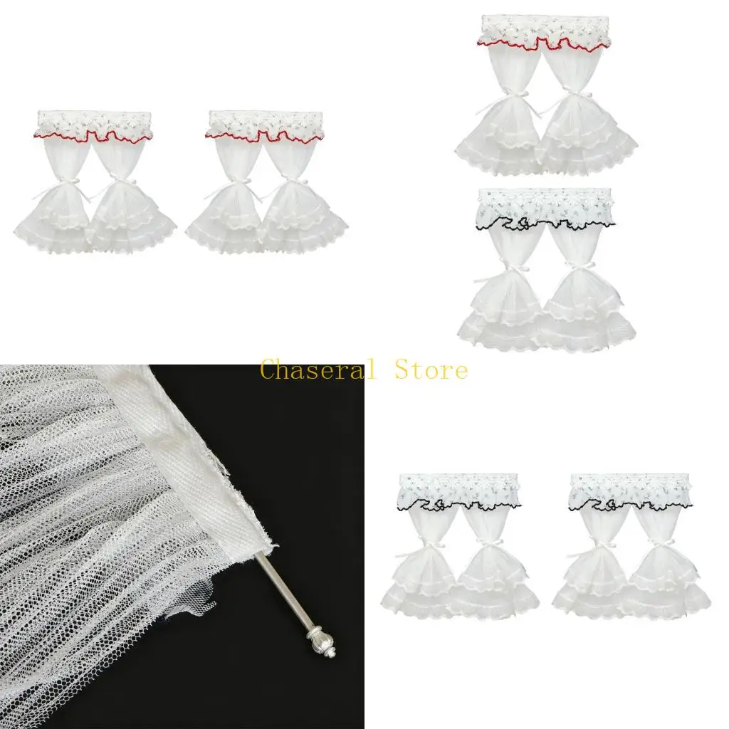 E7CE 2x Handcrafts Miniature Curtains Lace Trim Ruffle Design Easy To Install Curtain
