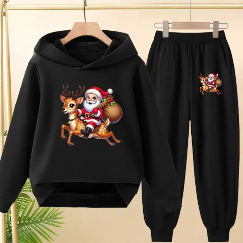 

Santa Claus New Year Gift Clothing Kids Coat Hoodie Sweatshirts Girls Boy Pullover 3-12Yrs Casual Top+Pants Classic Charming Set
