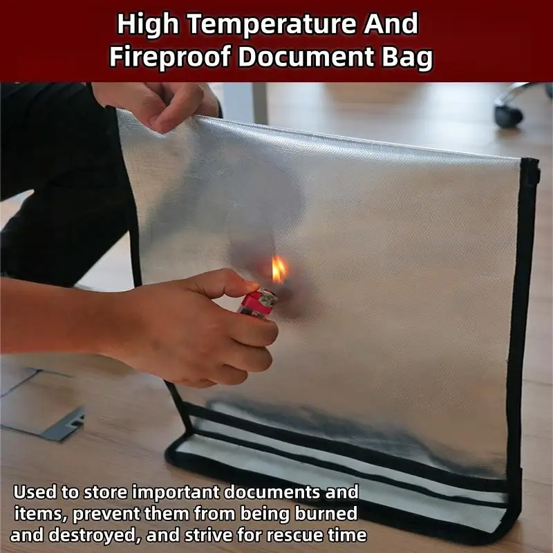 Waterproof Fireproof Document Bag Heat-resistant Sticky Strip Cash Safe Storage Pouch Anti-Hacking Large Capacity