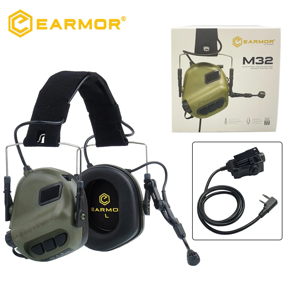 Earmor M32 Electronic Tactical Headphones + PTT Adapter Shooting Protection Noise Canceling Headphones Tactical Protection