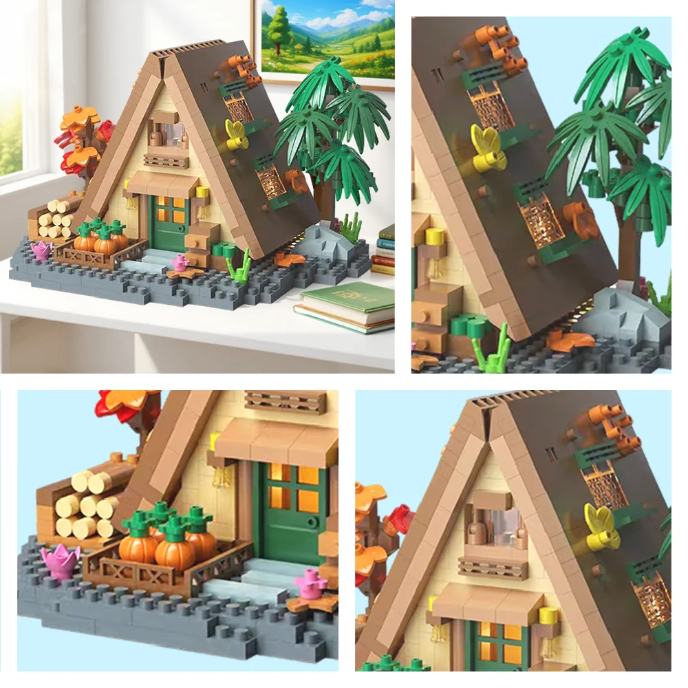 Rural Wooden House Building Blocks Set - DIY Countryside Cabin Model Kit, 3D Puzzle Toy for Adults & Kids