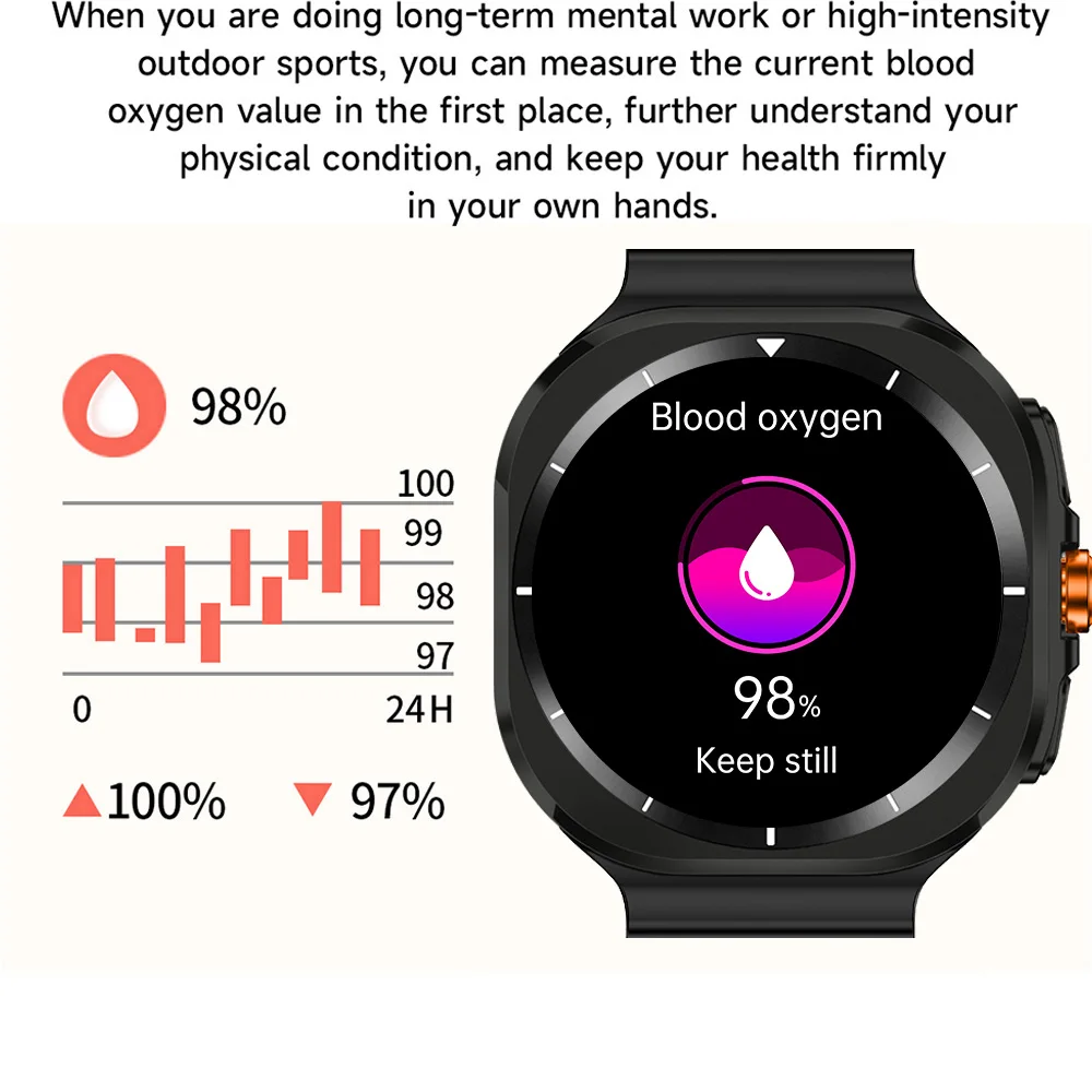 البوصلة Smartwatch 1.46 AMOLED الرجال BT دعوة معدل ضربات القلب خطوة العد ساعة تنبيه 100 + أوضاع رياضية شحن لاسلكي مقاوم للماء IP68