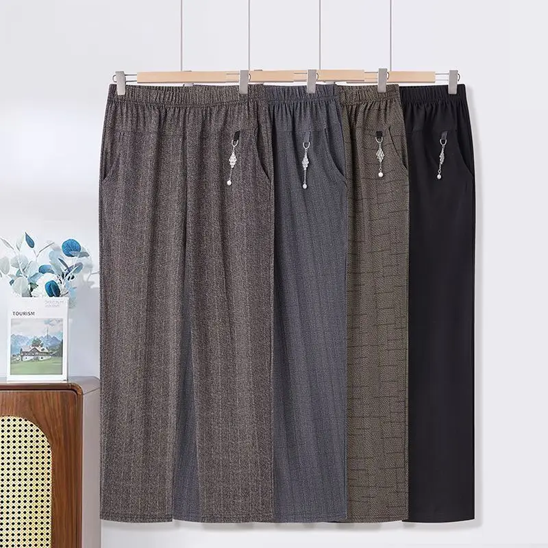 Fashion Mother Nine Pants Women 2026 Summer New Thin Straight Casual Trousers Ladies Middle-aged Elderly High Waist Pants Female