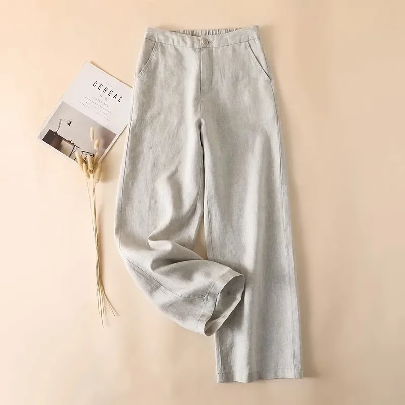 Loose-Fit Wide-Leg Casual Cotton Linen Pants High-Waisted Slimming Straight-Leg Trousers For Women New 2024 Style