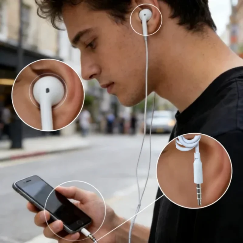 Wired Earphones In Ear Headphones HiFi Stereo Bass Headset Noise Cancelling Earbuds for Sports Calls Music with iOS Android