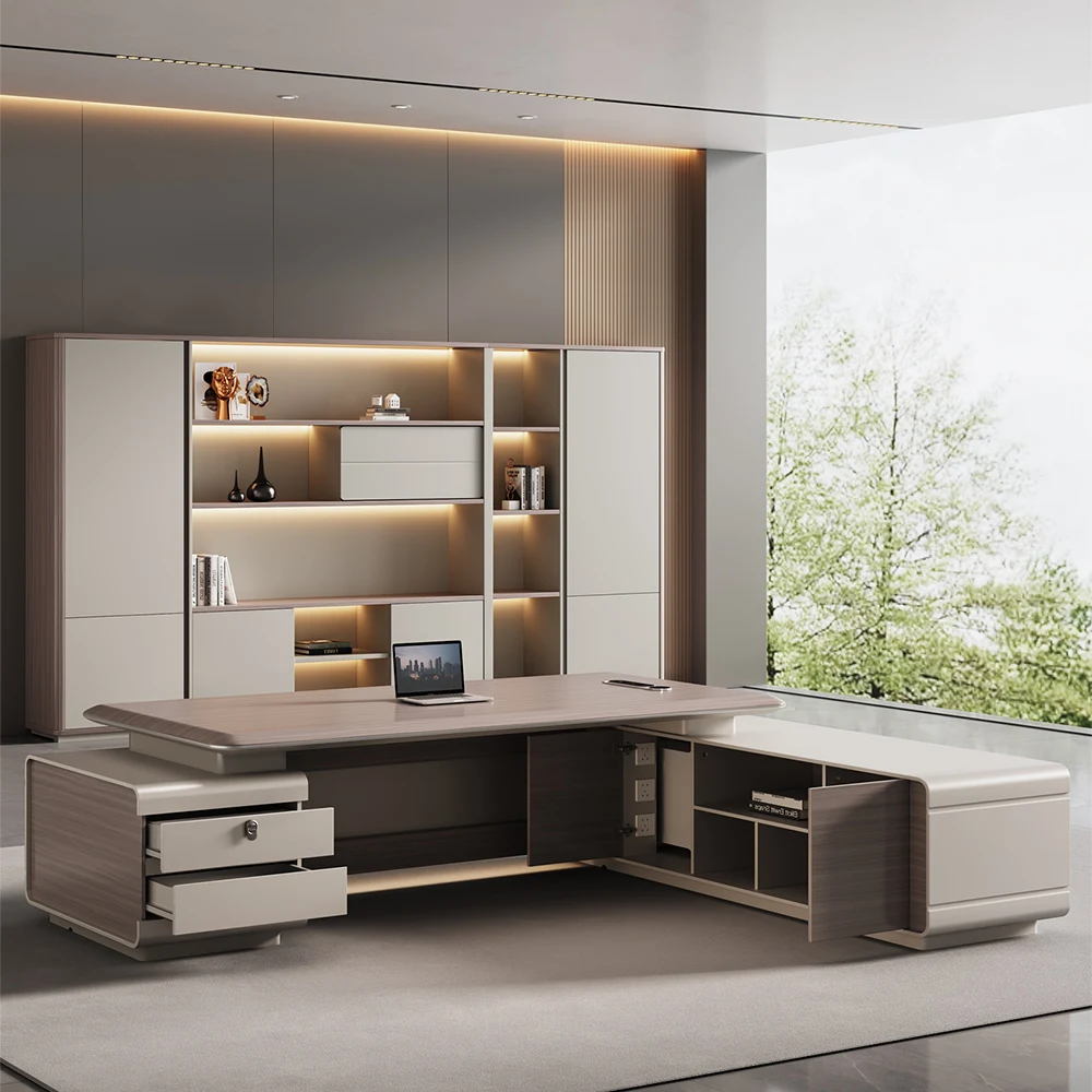 Luxury Modern Wooden Convertible Modular Boss Desk Workstation Table For CEO Office Furniture