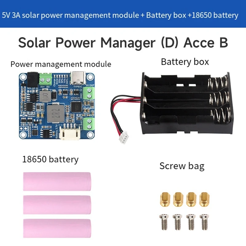 Solar Power Manager Module+3Xbattery+Case MPPT Supports 6V-24V Solar Panel Type-C 5V/3A Regulated Output Module