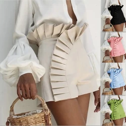 2023 Summer Women's Shorts Fashion Solid Color Ruffled Hem Pleated High Waist Sexy Versatile Street Shorts Womens Clothing