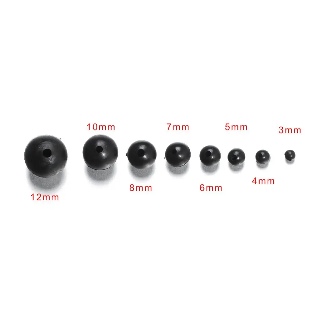 100Pcs/Lot 3mm-12mm Plastic Fishing Floats Beads Round Black Soft and Hard Bean High Quality Stoppers Fishing Tools Accessories