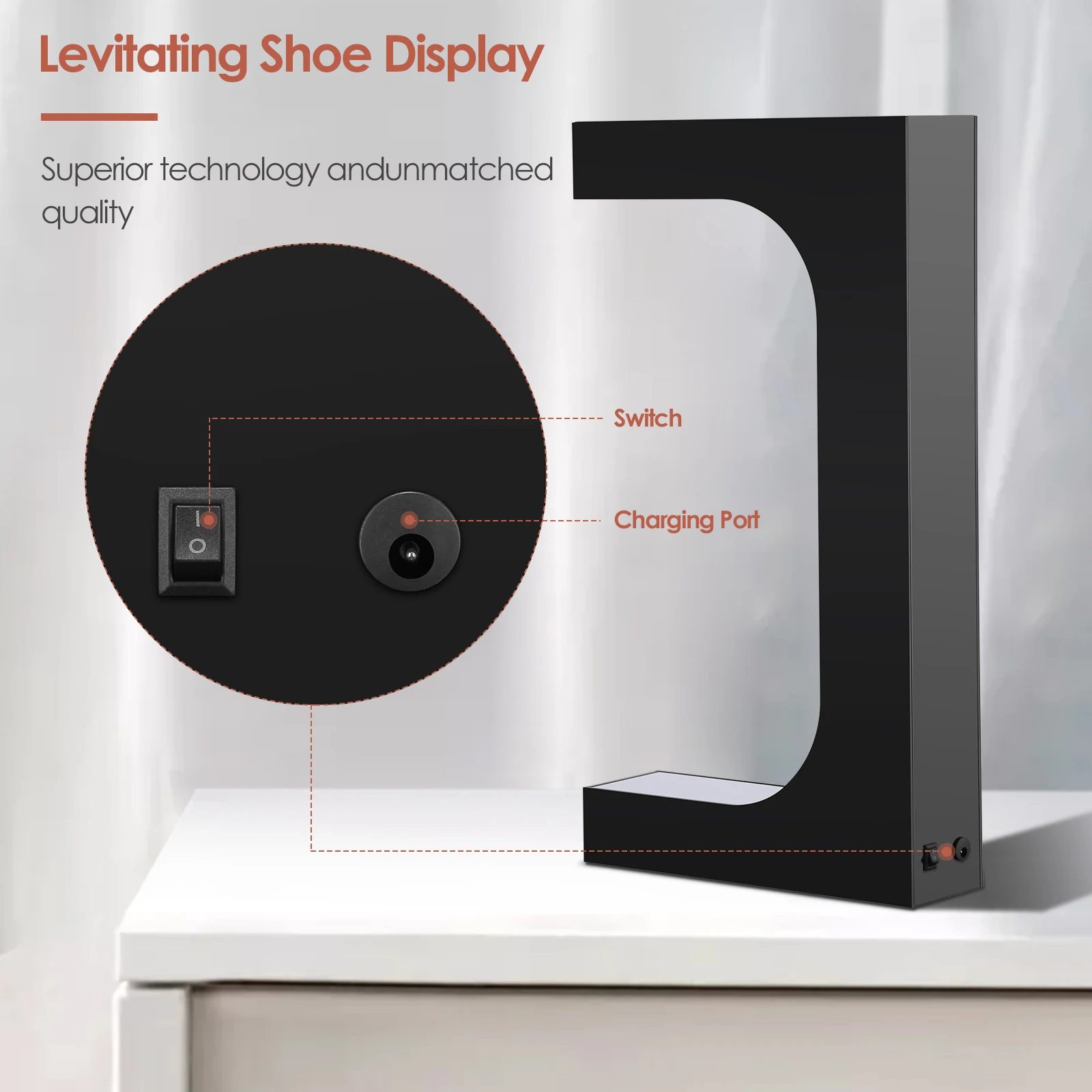 Magnetic Suspension Shoes Display Stand, Magnetic Levitation Floating Display, Remote Controlled, Colorful Lights