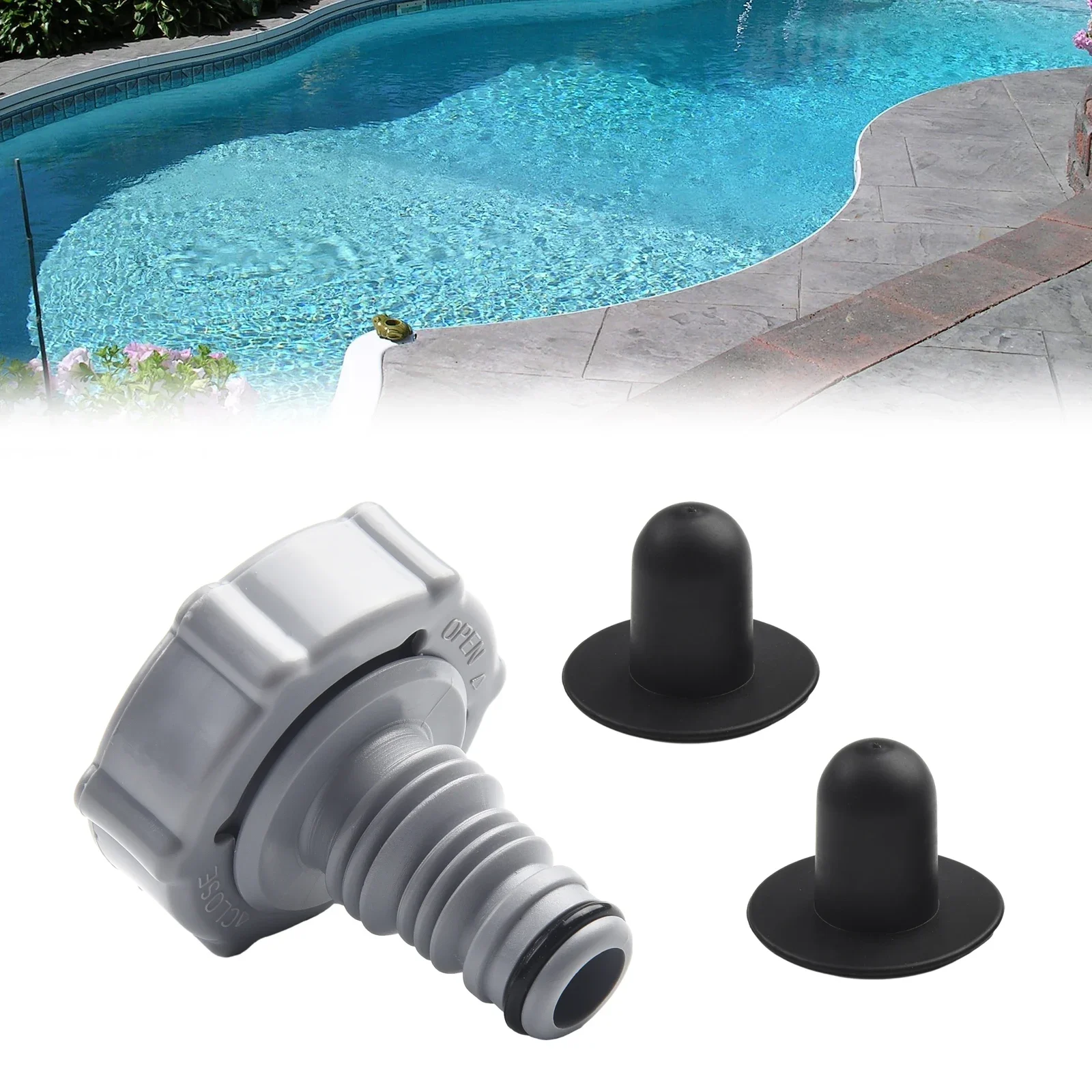 For Draining Pool Hose Adapter Drain Valve Plug Replacement Plug Flush Valve 3pcs/set Black Plastic Pools Parts